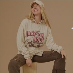 Jackson Hole Wyoming Graphic Sweatshirt - Cream with Pink Print